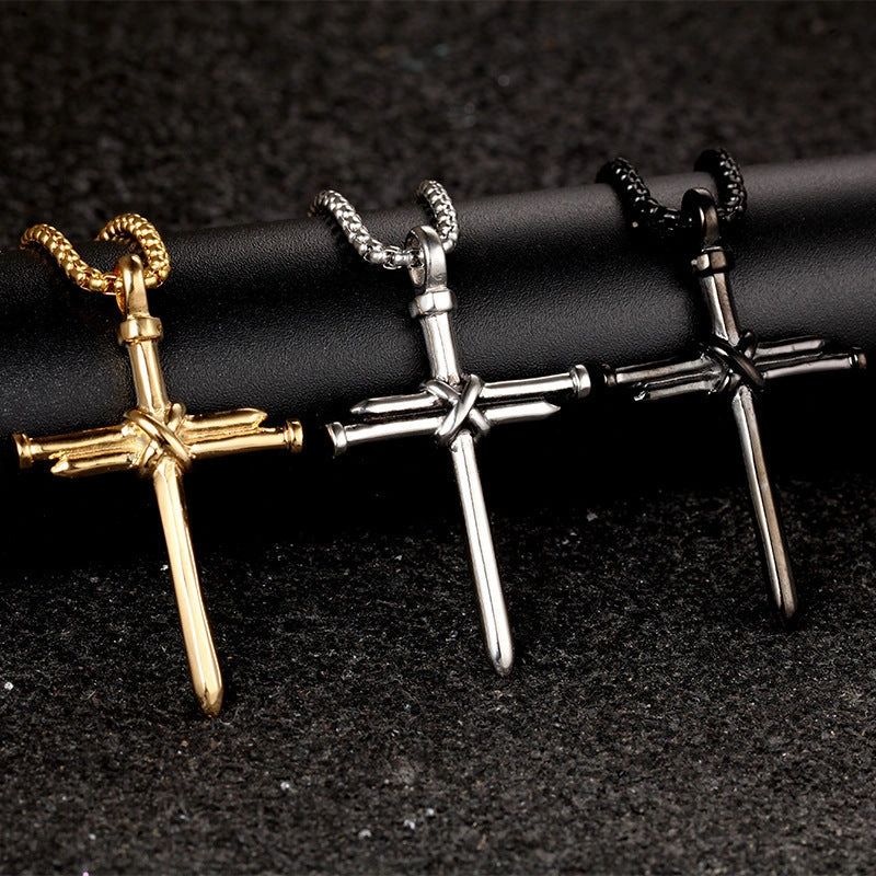 Cross pendant necklace gold silver gunmetal men's jewelry