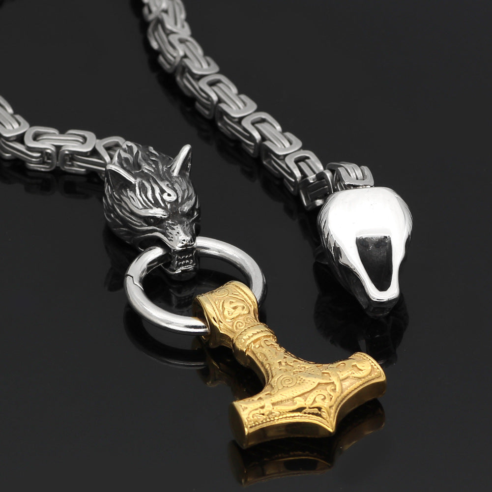 Stainless Steel Viking Wolf-shaped Jewelry Square Chain Titanium Steel Pendant Necklace