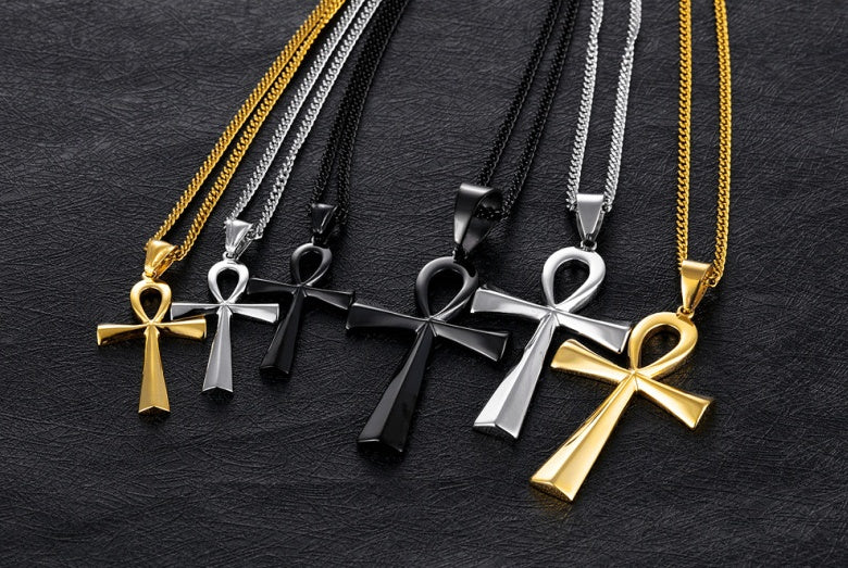 Cross-border e-commerce goods source, European and American glossy stainless steel ancient Egyptian Cross man Necklace Amulet Pendant