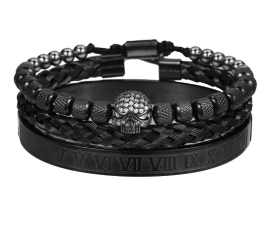 3pcs/Set Handmade Men Bracelet Micro Pave CZ Skeleton Skull